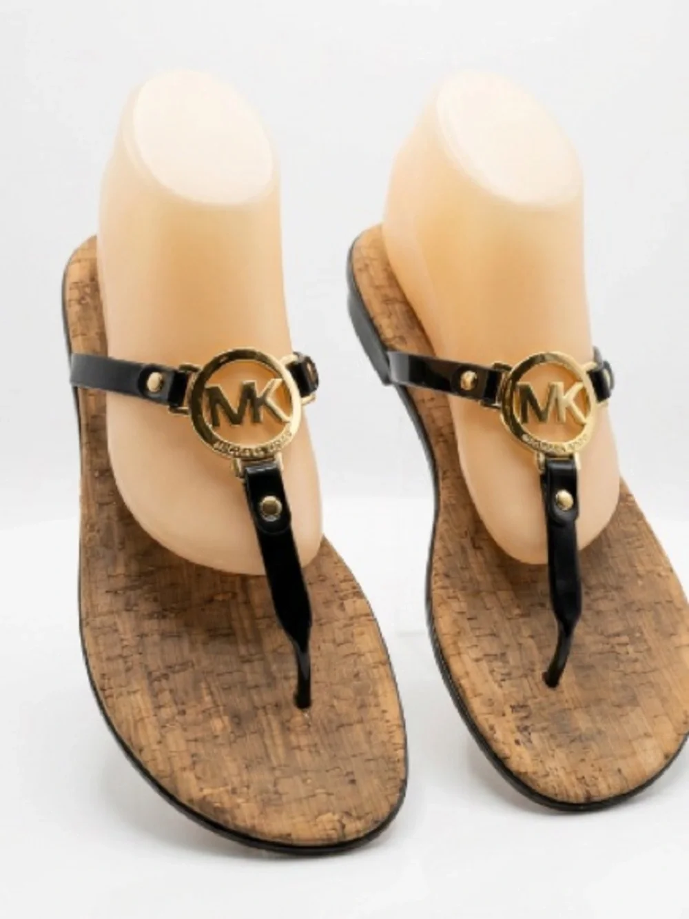 Michael Michael Kors Black and Gold Logo Thong Sandals Sz 10 Women
